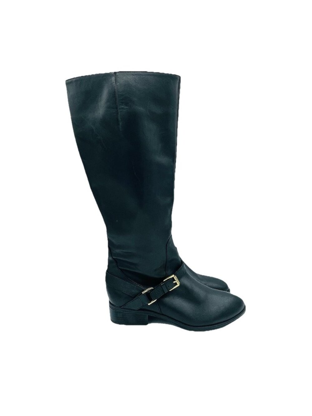 Ralph Lauren Shoes Womens Size 6.5 B Black Mila Zip Tall Knee High Boots Gold